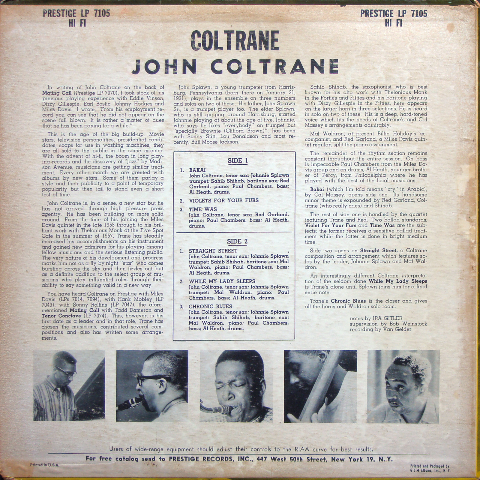 John Coltrane Coltrane LP Back Cover